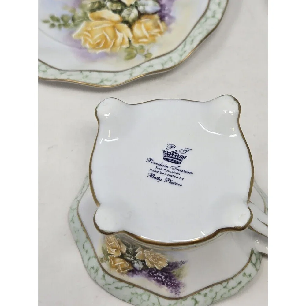 VINTAGE TEA CUP & SAUCER BUNDLE YELLOW PINK ROSES FLORAL BETTY PLATNER